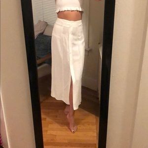 White Linen Reformation Midi Skirt w/ Buttons